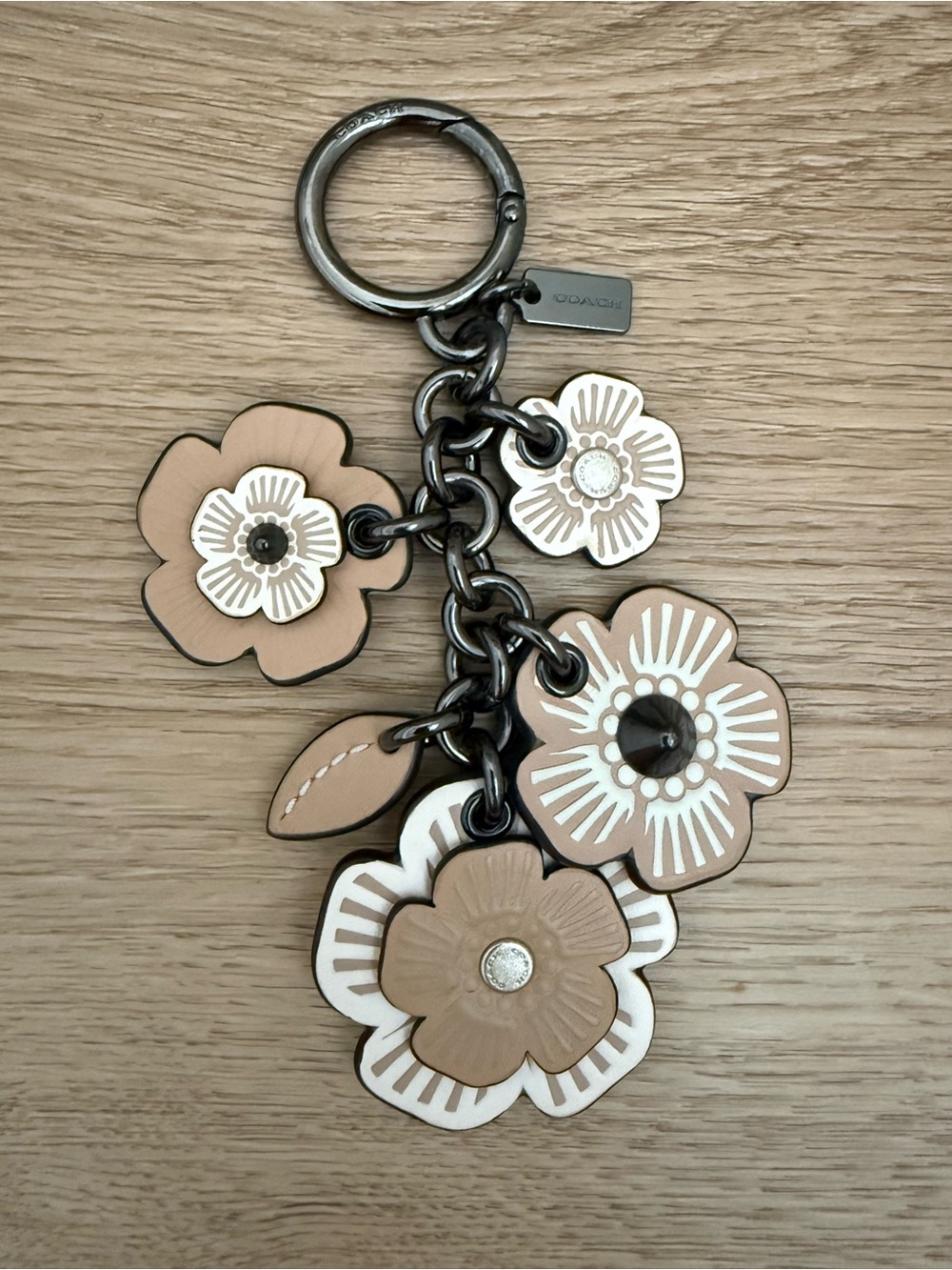 Coach gunmetal beige tea rose cluster bag charm